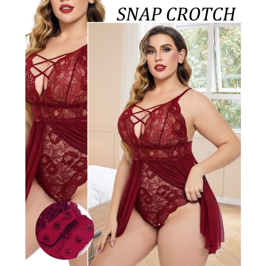 Plus Size Babydoll Womens Snap Crotch Lingerie