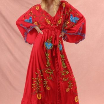 Loose Vacation Bohemian Flowers Embroidery Tassel Dress