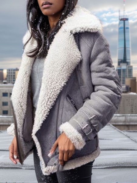 Motorcycle Suede Lamb Wool Jacket Women's