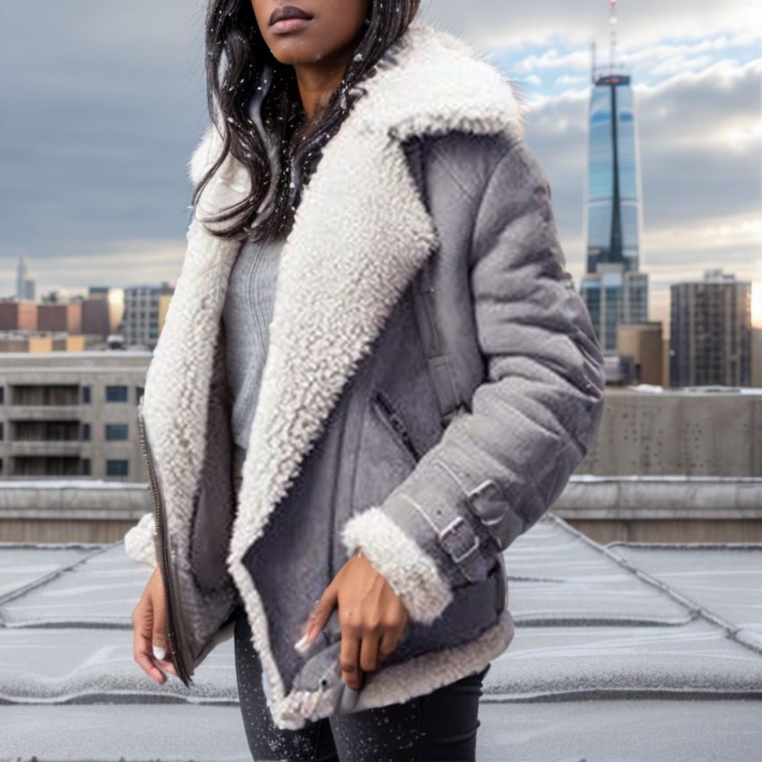 Motorcycle Suede Lamb Wool Jacket Women's