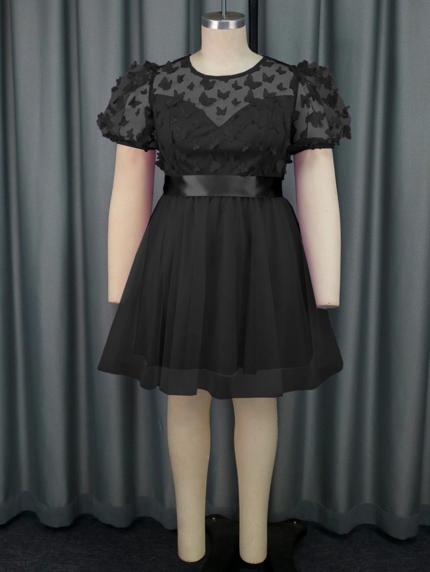 Three-dimensional Butterfly Gauzy Gown Short Sleeve Cute Lady Dress