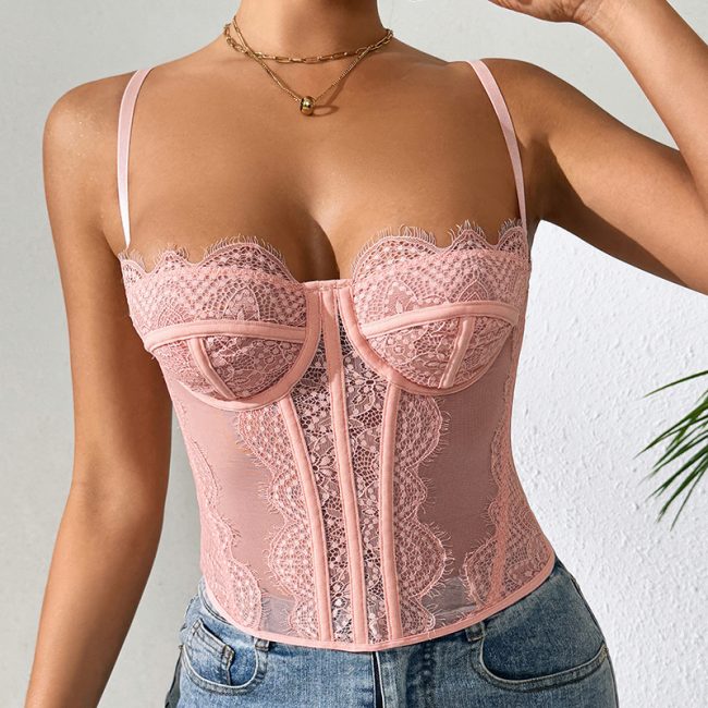 Corset Eyelash Lace See-through Pure Desire Sling Tunic