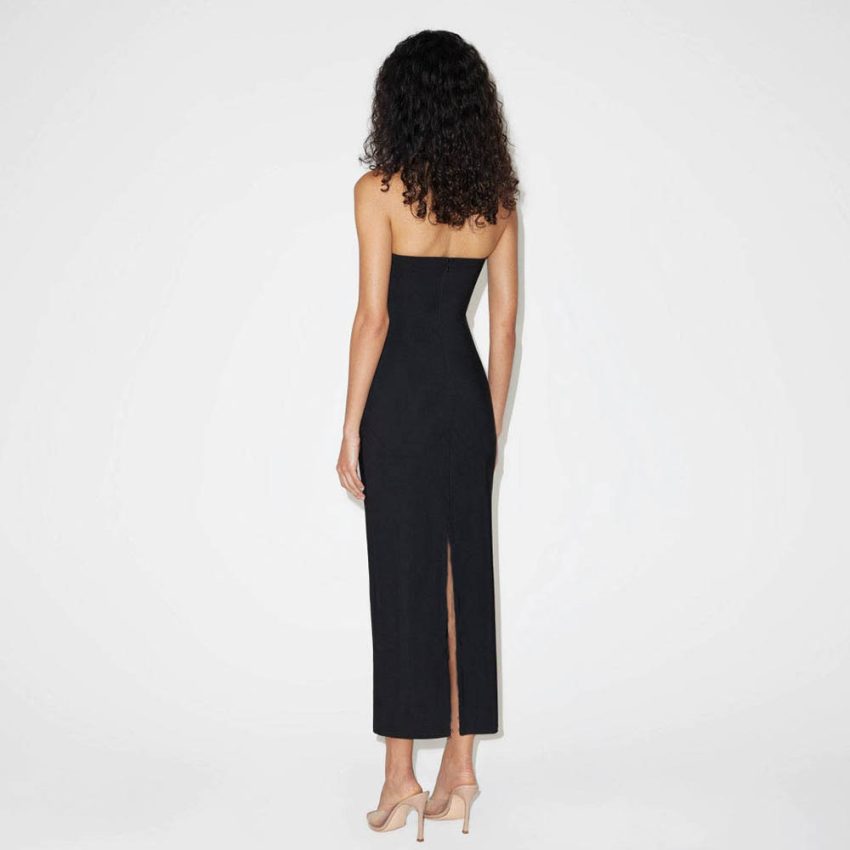 Sexy Halter Tube Top Solid Color Waist Tight Slit Slim-fitting Dress