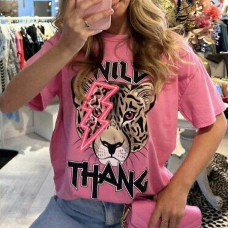 Ladies Oversized Tiger Lightning Wild Thang Short Sleeves T Shirt Top