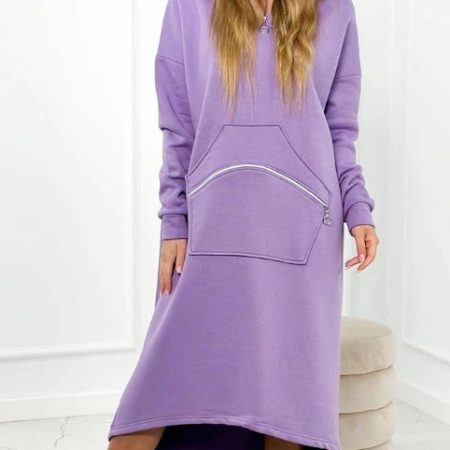 Women's Hooded Zipper Sweatshirt Dress Loose Casual Solid Color Sweatshirt Dress