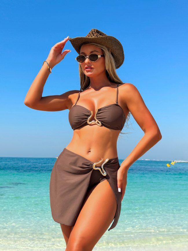 Women's Three-piece Solid Color Swimsuit