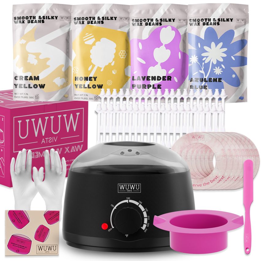 WUWUVISTA 60 Pcs Waxing Kit - With Warmer, Wax Beans & Silicone Accessories For Full Body, Nose & Facial Use, Easy-Clean
