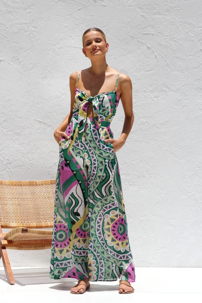 Stylish Floral Print Wrap Front Jumpsuit For Women - Casual Summer Romper With Adjustable Ties
