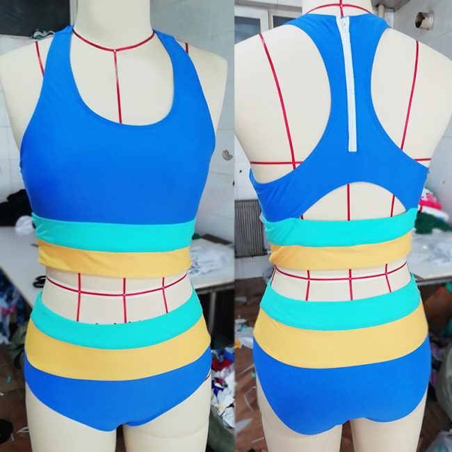 Multicolor Vest High Waist Swim Trunks Set Bikini Split Swimsuit