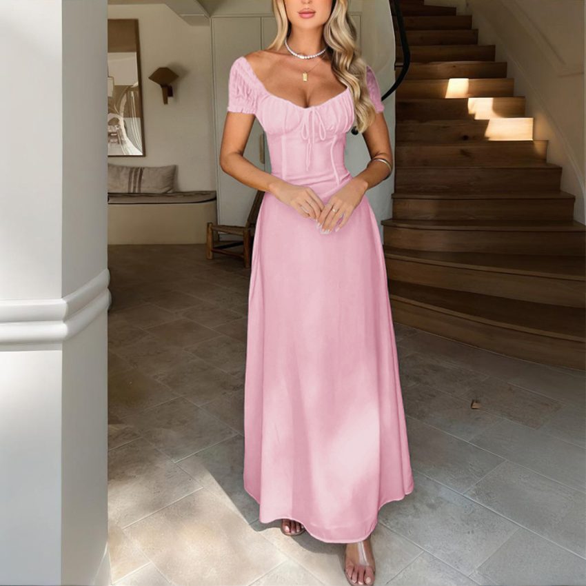 Women's Bohemian Backless Maxi Dress Flowy Ruffled Beach Dress With Adjustable Belt Summer Vacation Boho Dress For Casual Outings