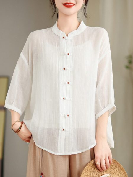 New Chinese Handicap Shirt Women's Loose Plus Size Casual Retro Cotton And Linen Top Air Conditioning Sunscreen Cardigan