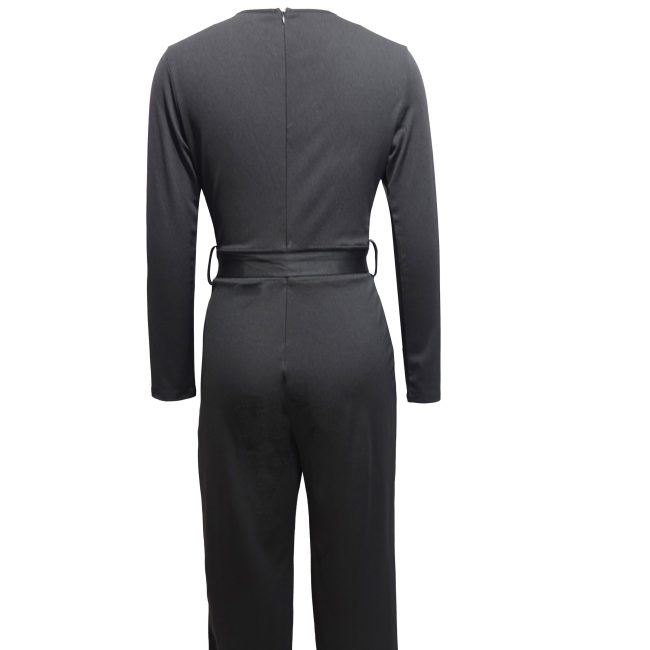 Women's Slim Fit V-Neck Long Sleeve Jumpsuit