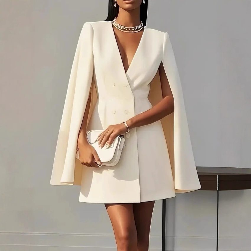 Commuter Double Breasted Shawl Cape Suit Dress