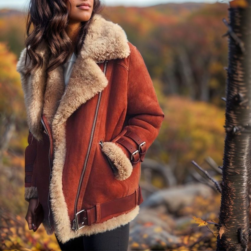 Motorcycle Suede Lamb Wool Jacket Women's