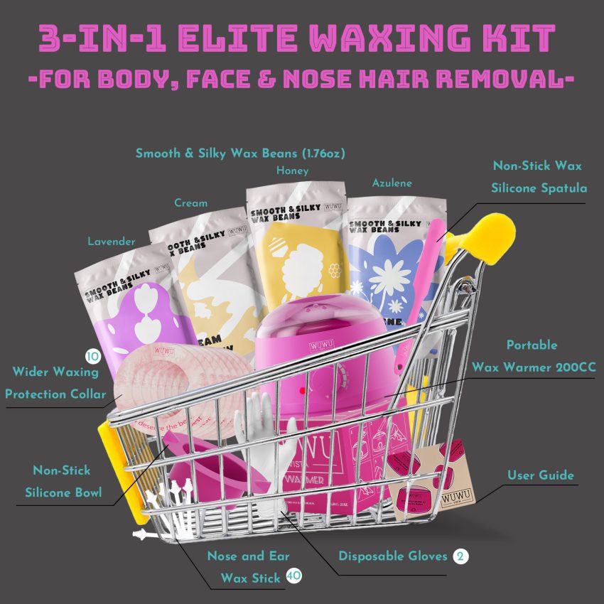 WUWUVISTA 60 Pcs Waxing Kit - With Warmer, Wax Beans & Silicone Accessories For Full Body, Nose & Facial Use, Easy-Clean