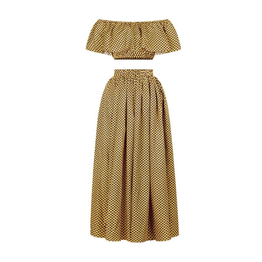 Two-piece long skirt with split neck