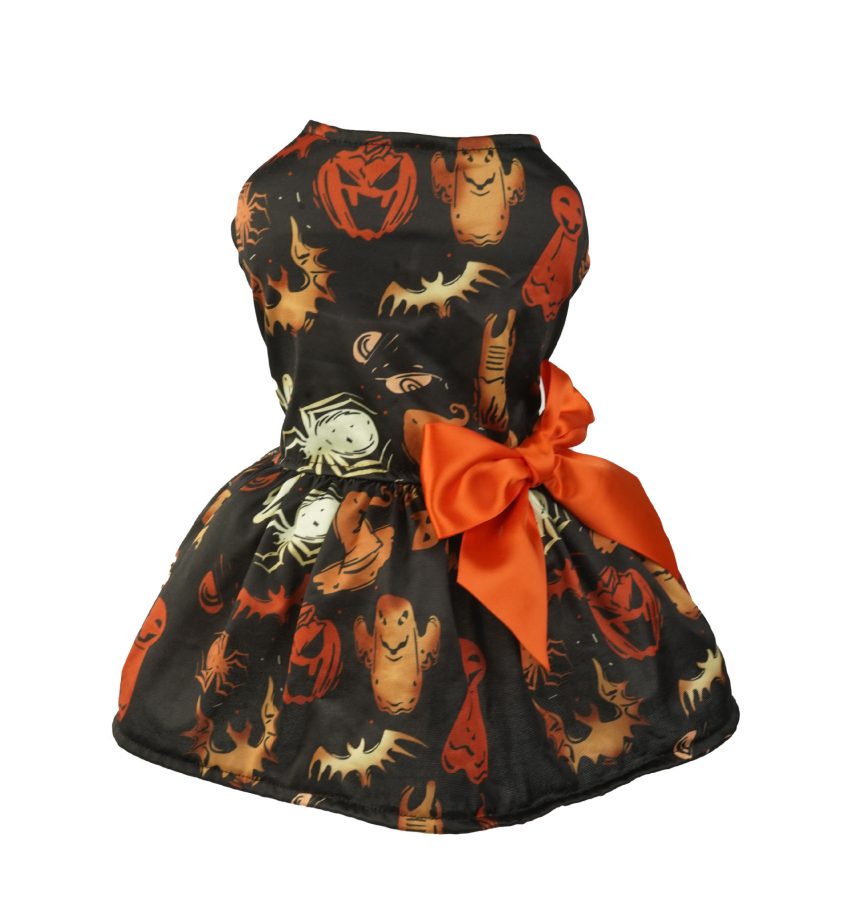 Halloween Small Dog Clothes Pet Dress Pumpkin Print Dress