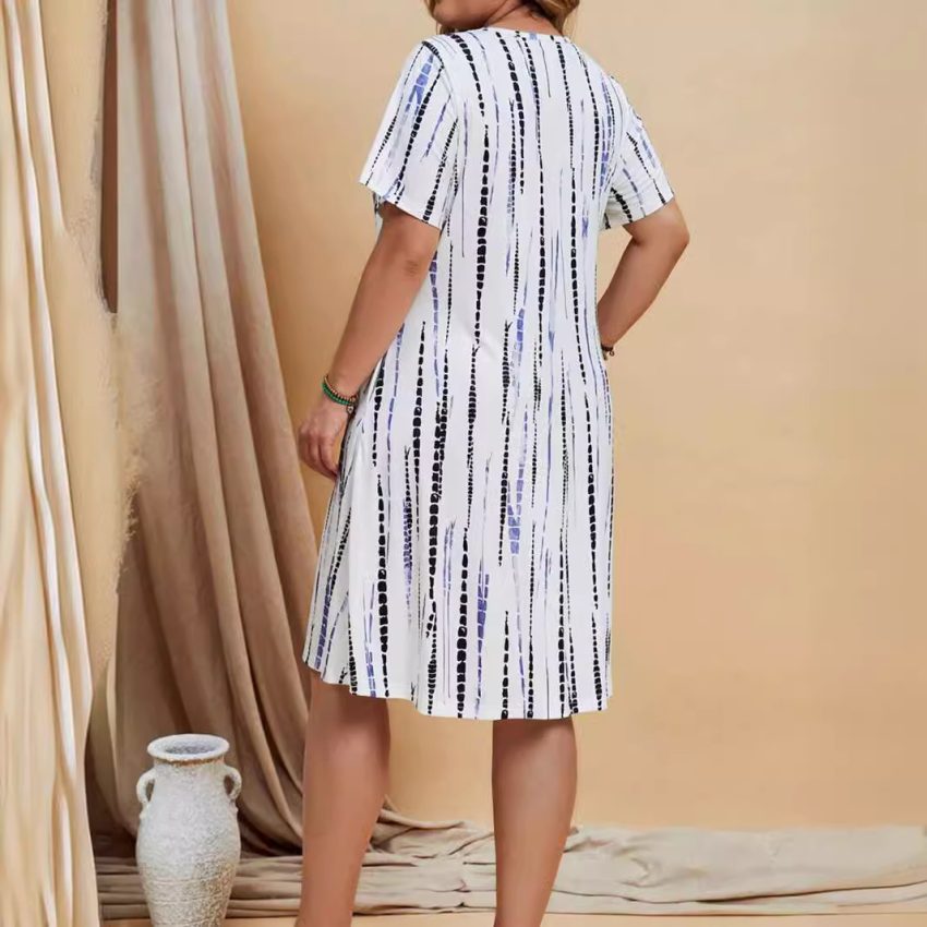 Women's Casual Fashion Loose Striped Printed Short Sleeve Dress