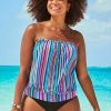 Women's Tankini Suit Striped Print Strapless Two-wear Detachable Off-the-shoulder Sexy Swimsuit Two-piece Vacation Chic