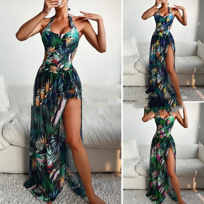 Printed Bikini Three-piece Set Slimming Vacation Beach