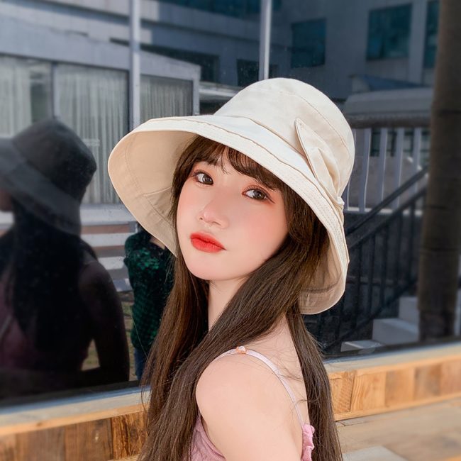 Women's Sunshade Summer Large Brim Bow Basin Hat