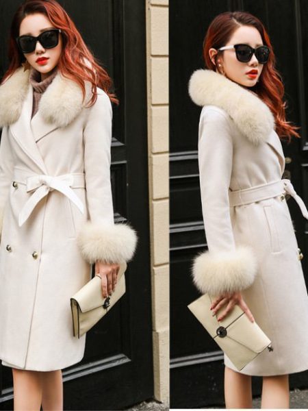 Slim-fit Large Fur Collar Lengthened Thick Woolen Coat