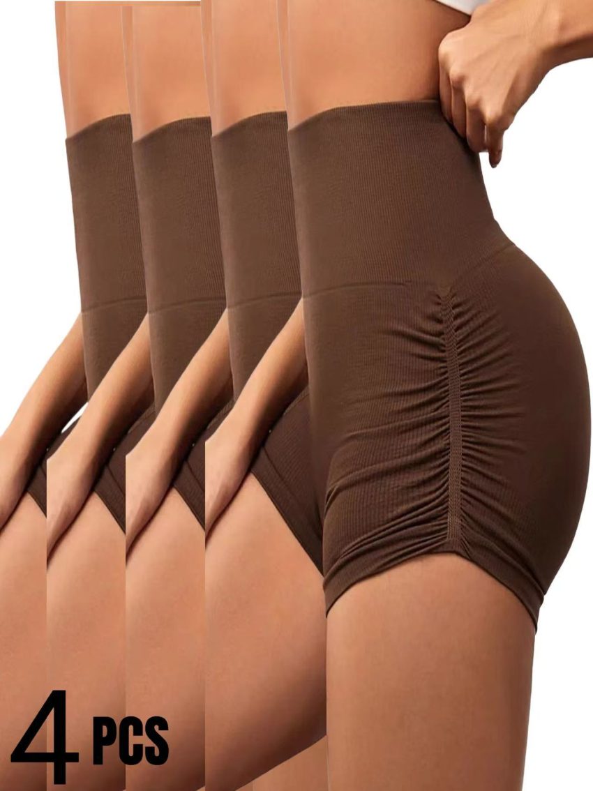 4 PCS Sexy Solid Color Women Fitness Sport Short