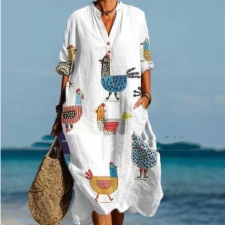 Floral V-neck Mid-length Sleeve Dress
