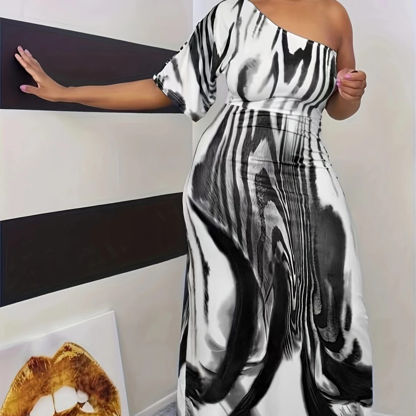 New Women's Fashion Casual Single Sleeve Off Shoulder Dress