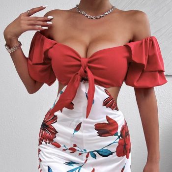 Women's Off-Shoulder Floral Knot Jumpsuit