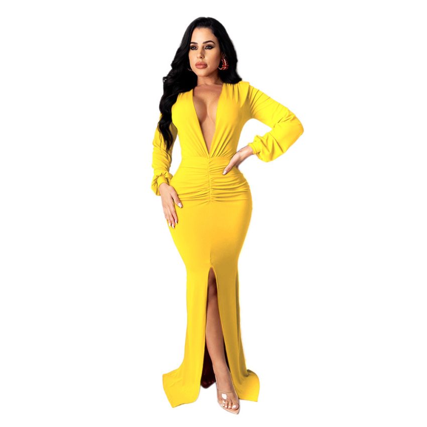 Women's Deep V-Neck Slim-Fit Evening Dress – Nightclub Glam, Shop Now