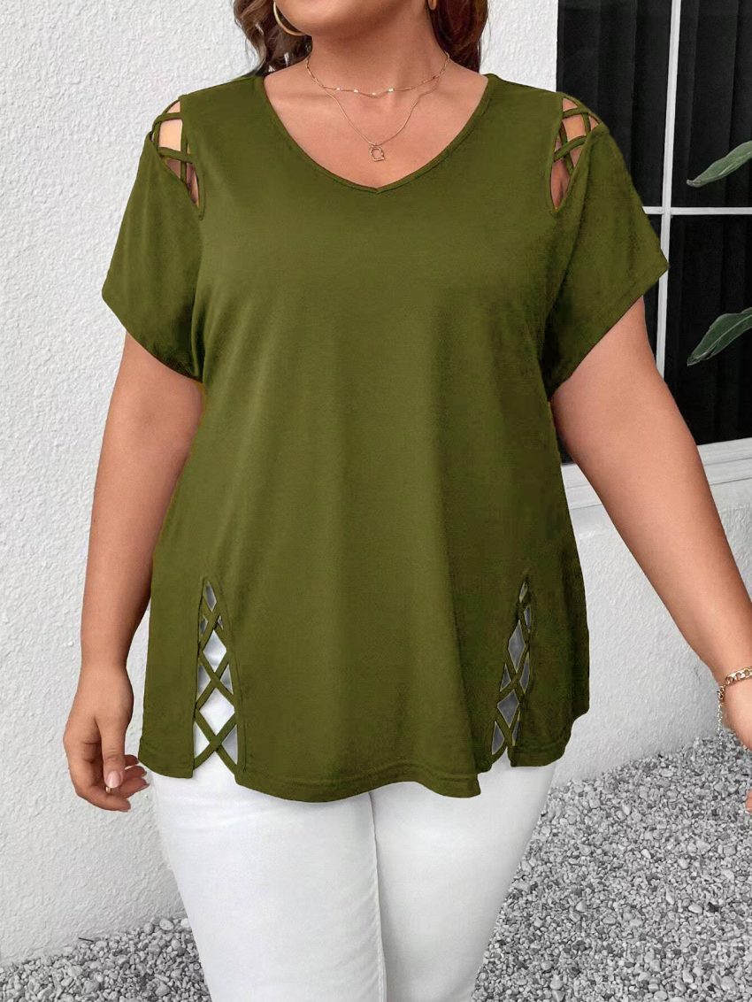 Women's European And American V-neck Cross-strap Short-sleeved T-shirt