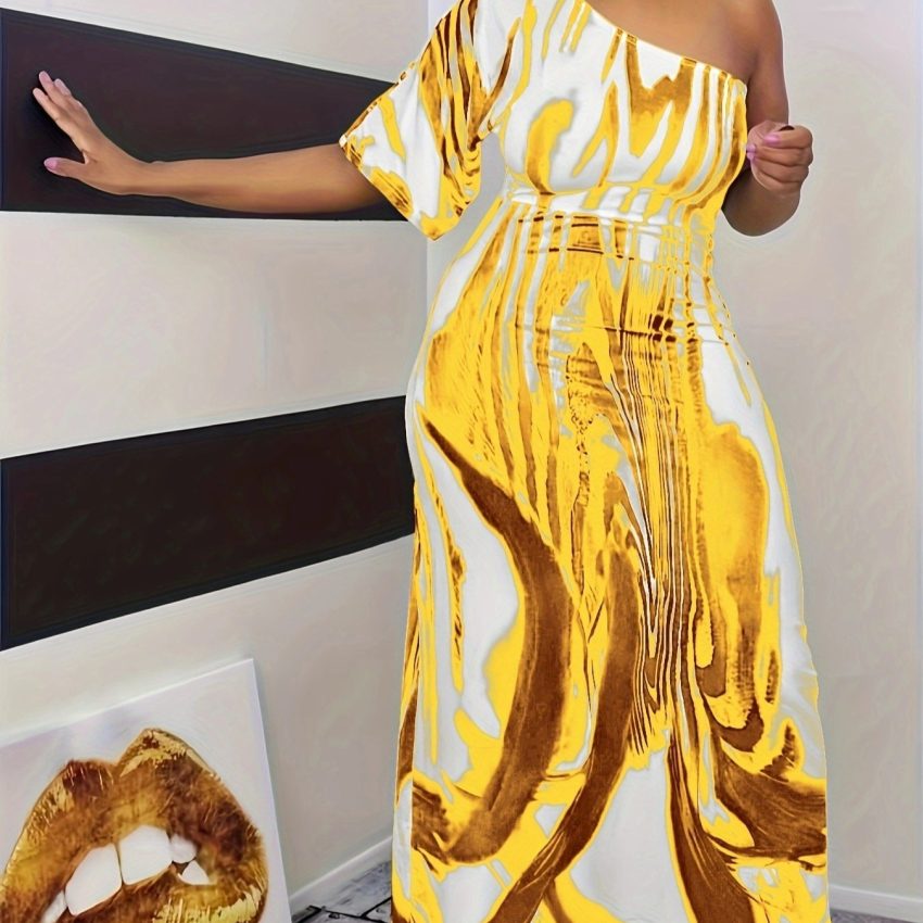 New Women's Fashion Casual Single Sleeve Off Shoulder Dress