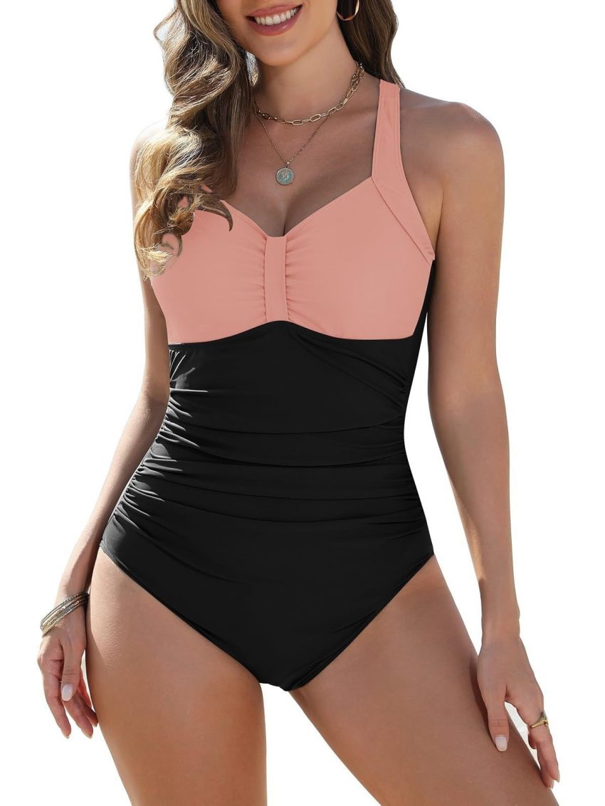 One-piece Stitching Contrast Color Bikini Conservative Cover Belly Multicolor