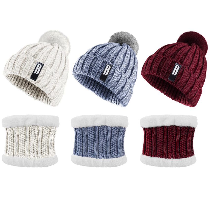1Set Winter Beanie Hat Scarf Set Women Warm Knitting Skull Cap Neck Warmer For Walking Running Hiking Camping Outdoors Gift