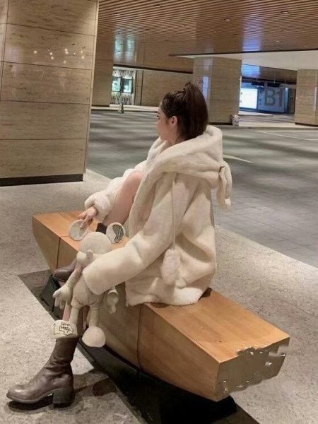 Warm Medium Length Lovely Hooded Coat Fur Coat