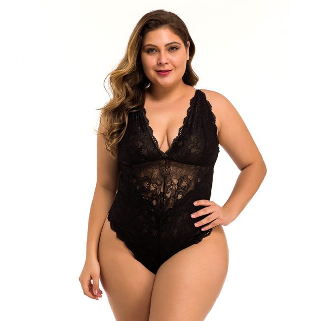 Sleeveless Halter Plus Size Lace Bodysuit Ladies