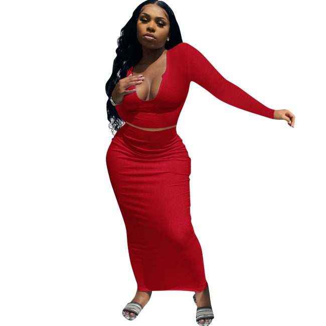 Women's European And American Solid Color V-neck Suit