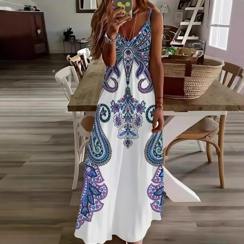 Dress V-neck Sleeveless Jumpsuit Print