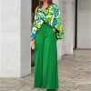 Women's Printed Shirt Wide Leg Pants Fashion Casual Set