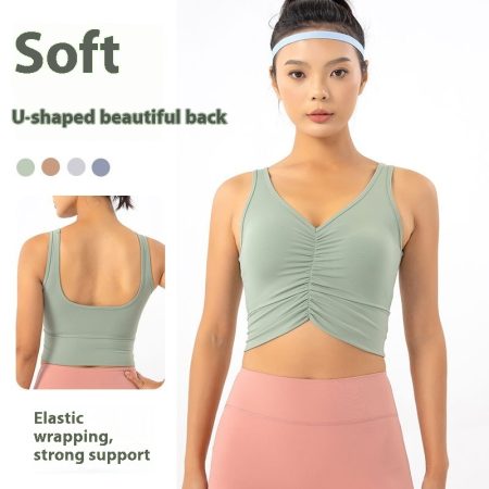 Nude Feel Yoga Sports Underwear Women's Bow Shockproof Push-up Bra