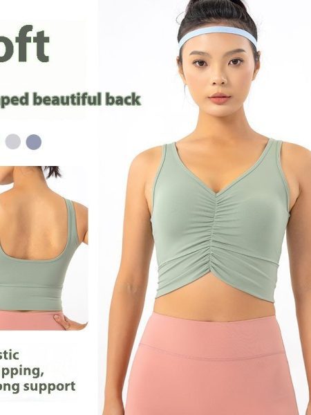 Nude Feel Yoga Sports Underwear Women's Bow Shockproof Push-up Bra