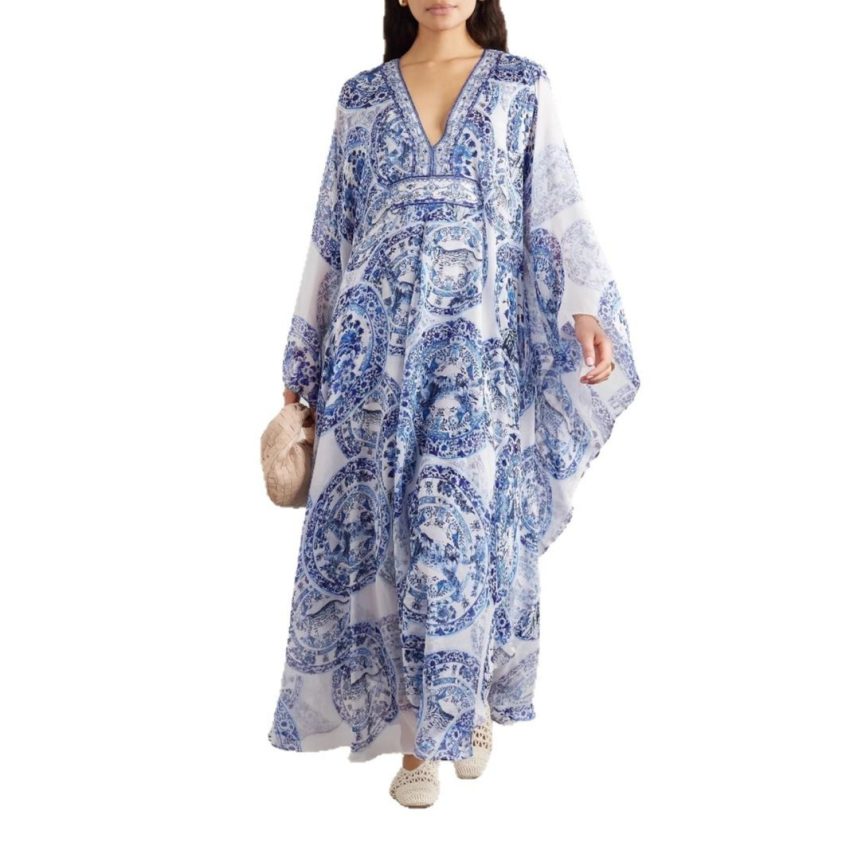 Printed Loose-fitting Plus Size V-neck Dress Women