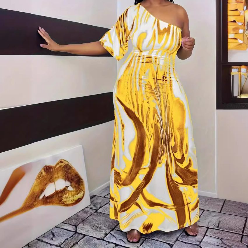New Women's Fashion Casual Single Sleeve Off Shoulder Dress