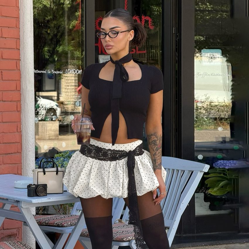 Women's Clothing Polka Dot Lace Series Hot Girls All-match A- Line Skirt