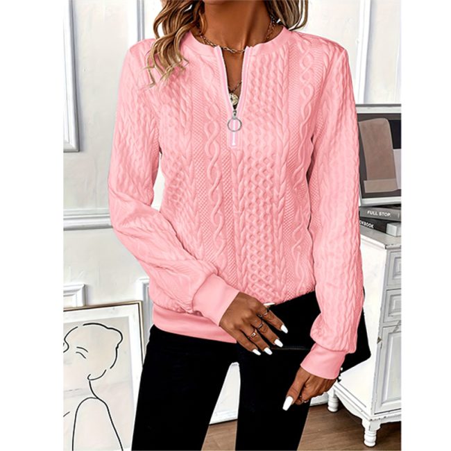 Women's Textured Half Zip Pullover Tops Casual Long Sleeve Crewneck Sweatshirts