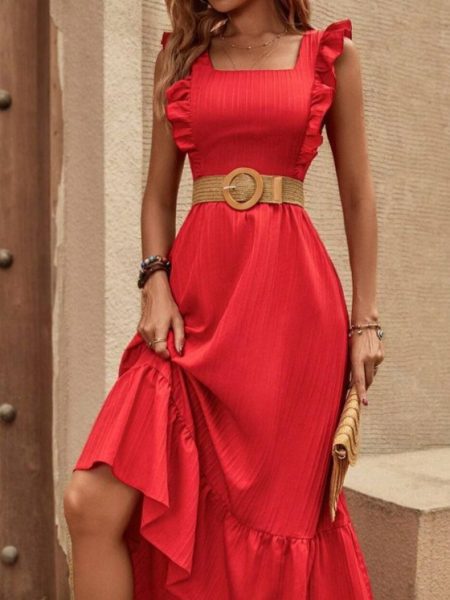 One Shoulder High Slit Satin Dress No Belt