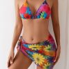Women's Bikini Set With Three Pieces, Beach Towel, Floral Print Bikini, Sexy V-shape Set, Vacation Style