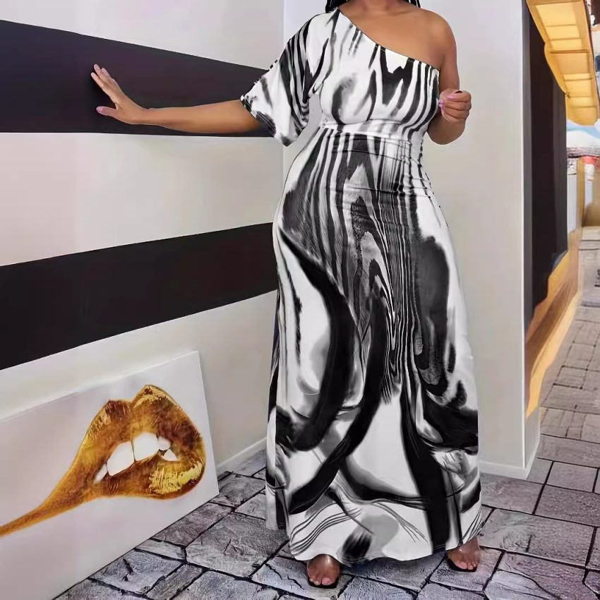 New Women's Fashion Casual Single Sleeve Off Shoulder Dress