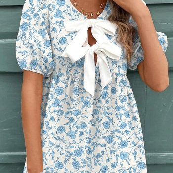 Female Leisure Summer Floral Print Bow Dress